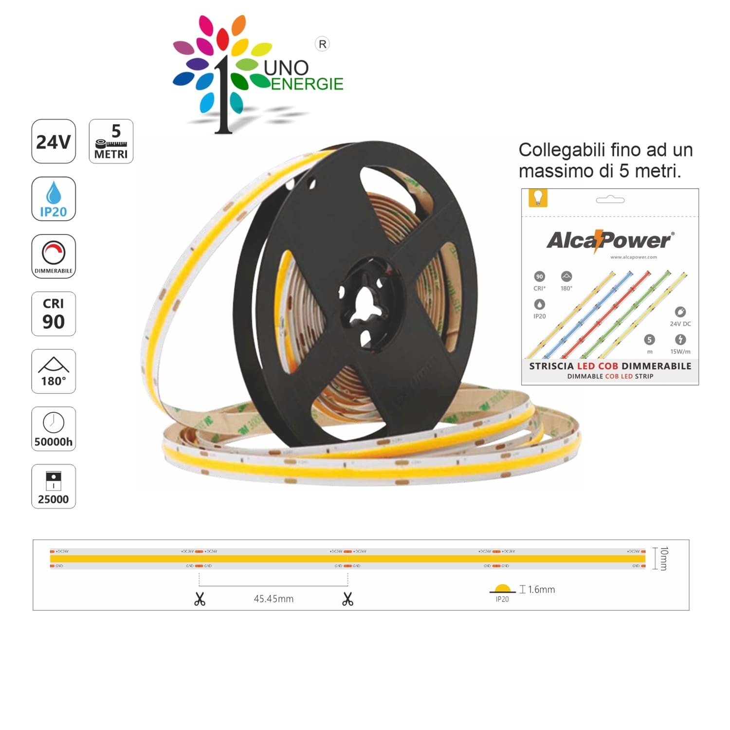 STRISCA LED COB IP20 5m 3000K/4000K/6000K 24V 15W/m 1350lm/m/1500lm/m/1500lm/m/