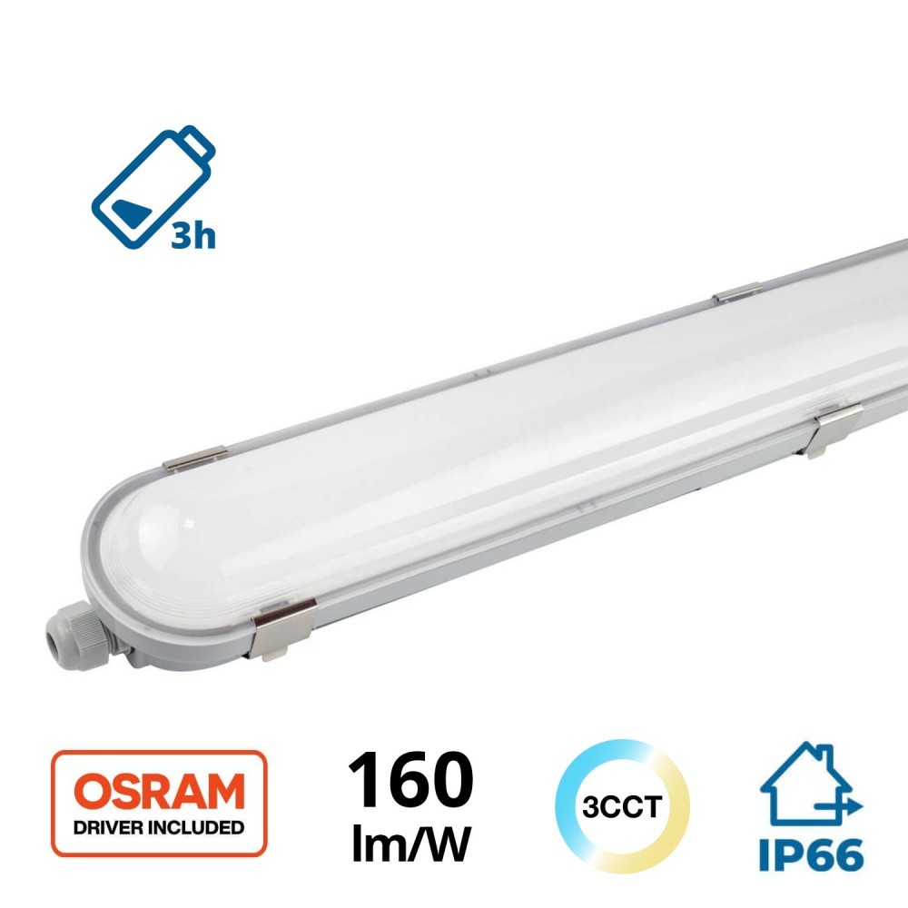 Plafoniera LED 150cm 55W IP66, CCT bianco variabile - con driver Osram Icutronic - con Kit di Emergenza Integrato
