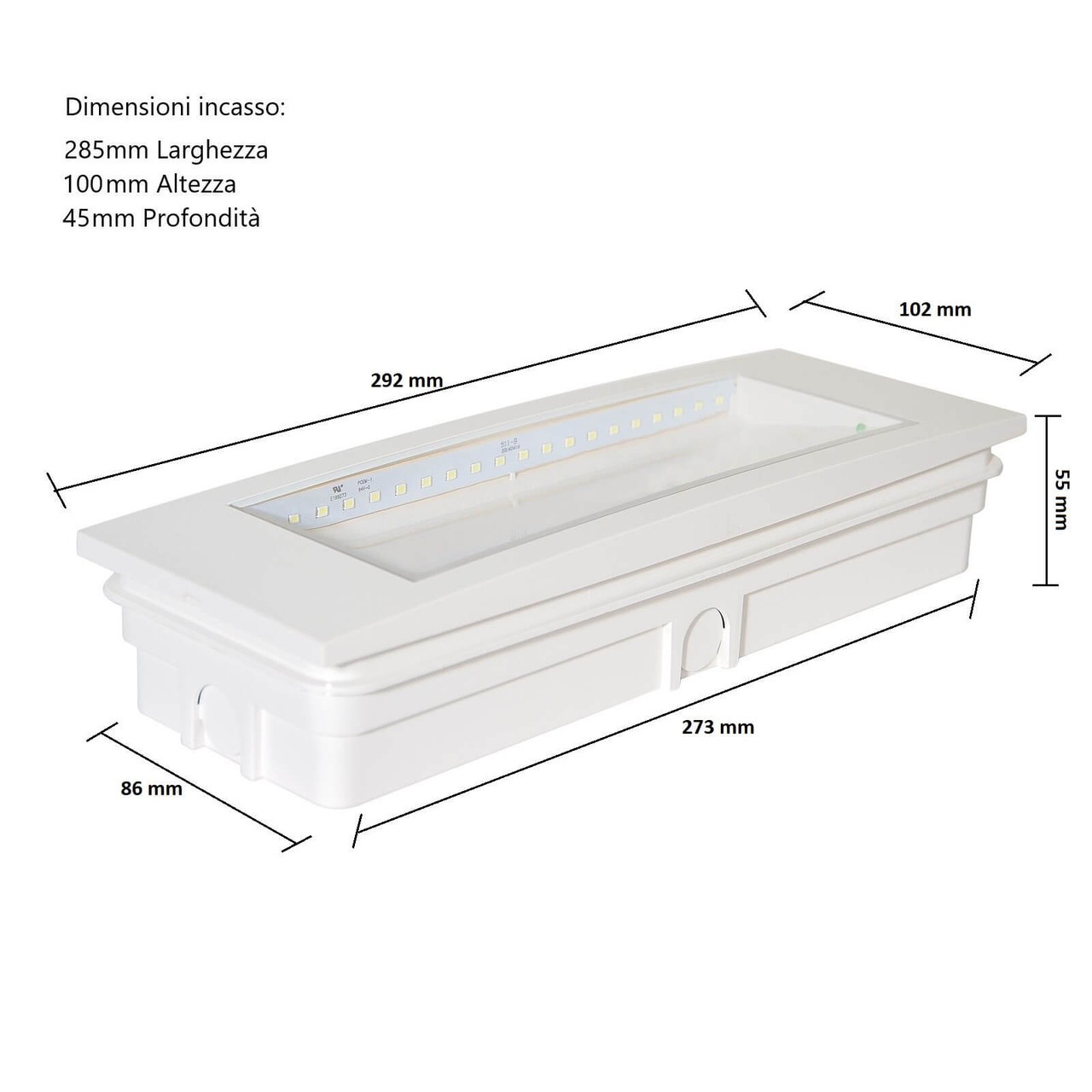 Lampada Emergenza LED da muro o incasso S.A. Bianco Freddo 6.000-6.500K
